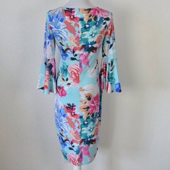 Calvin Klein Floral Bell Sleeve Sheath Dress - 4 - Picture 8 of 10